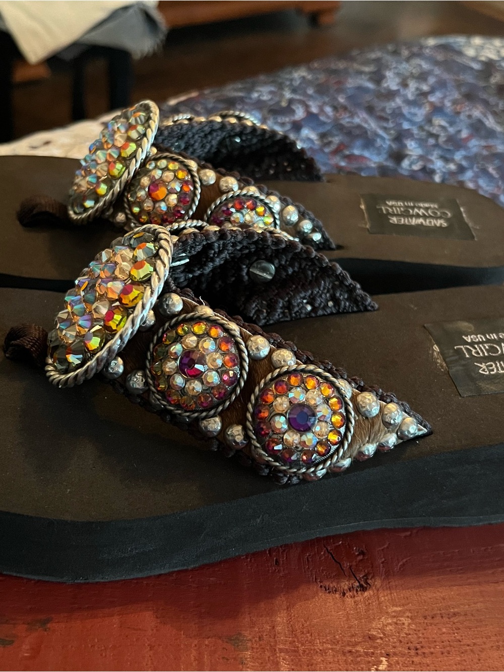 Saltwater Cowgirl Brown Rhinestone Embelished Flip Flops